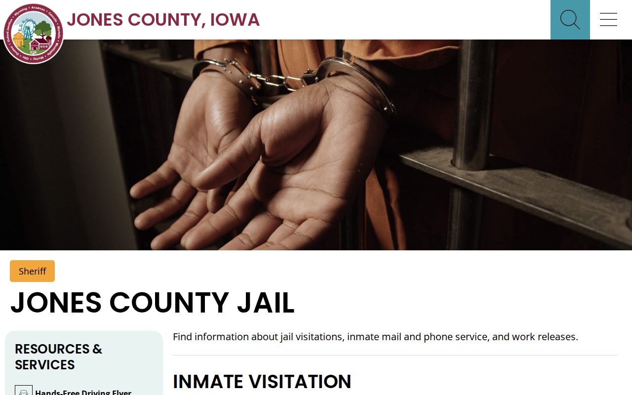 Jones County Jail information page used for Anamosa custody verification