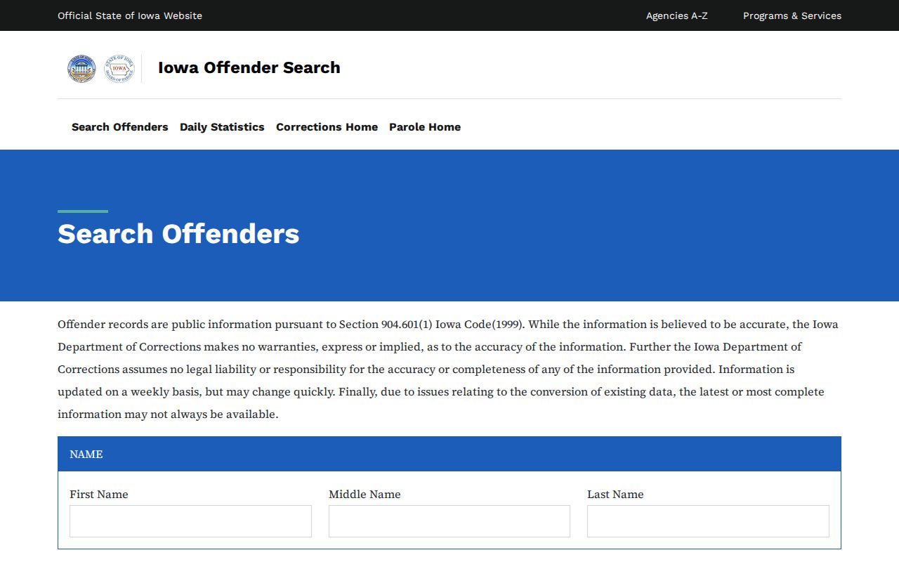 Iowa DOC offender search